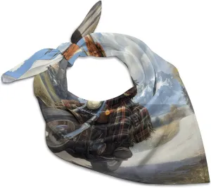 Scottish Highland Cow Motorcycle Rider Satin Kerchief Silk Like Neck Scarf Bandanas Hair Scarves Neckerchief