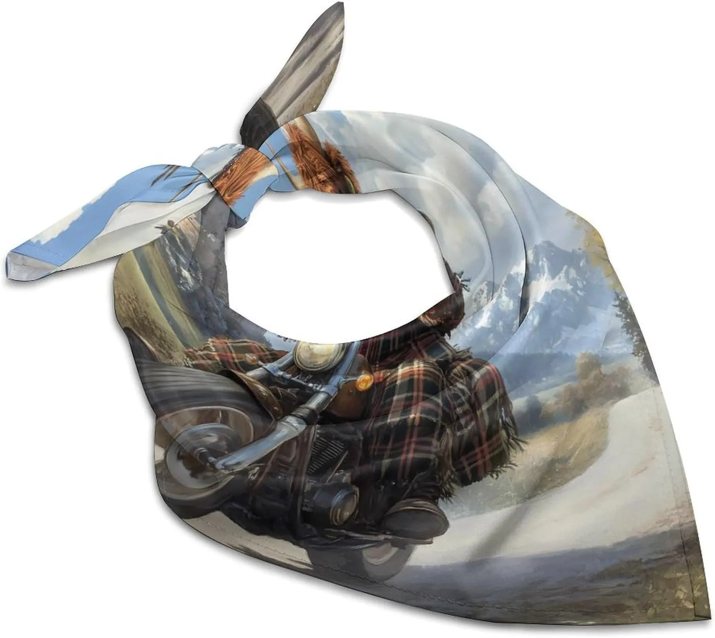 Scottish Highland Cow Motorcycle Rider Satin Kerchief Silk Like Neck Scarf Bandanas Hair Scarves Neckerchief