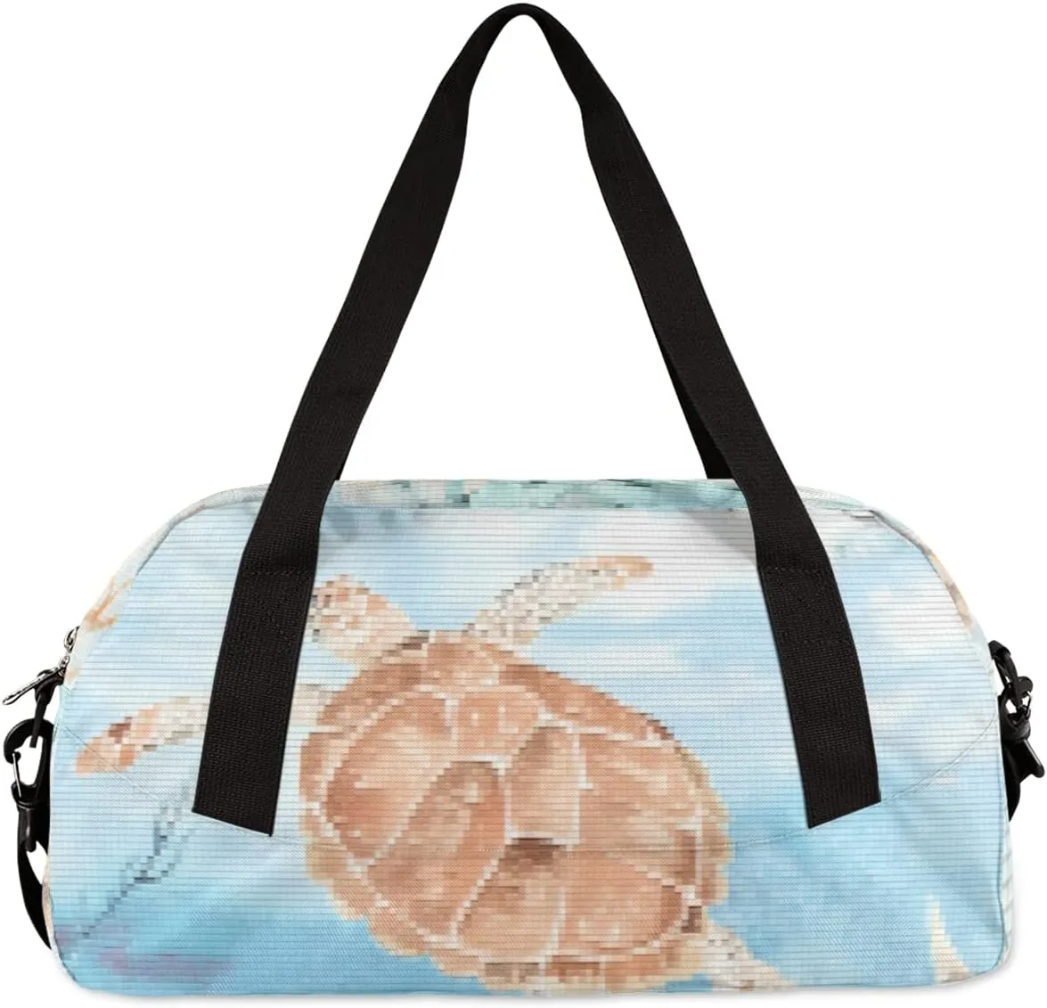 Sea Turtle Algae Fish Starfish Kids Duffel Bag for Girls Boys, Sea Turtle Pixel Wind Dance Bag Overnight Small Duffel Bag Carry On Weekend Sports Gym Travel Bag for School Practice Gymnastics Ballet