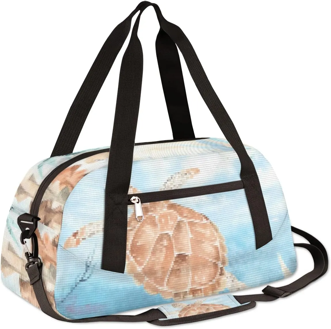 Sea Turtle Algae Fish Starfish Kids Duffel Bag for Girls Boys, Sea Turtle Pixel Wind Dance Bag Overnight Small Duffel Bag Carry On Weekend Sports Gym Travel Bag for School Practice Gymnastics Ballet