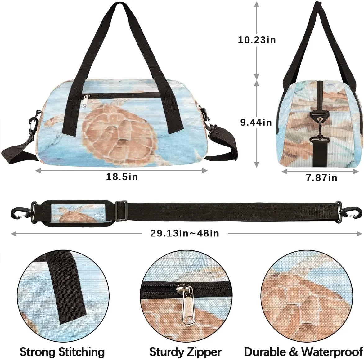 Sea Turtle Algae Fish Starfish Kids Duffel Bag for Girls Boys, Sea Turtle Pixel Wind Dance Bag Overnight Small Duffel Bag Carry On Weekend Sports Gym Travel Bag for School Practice Gymnastics Ballet