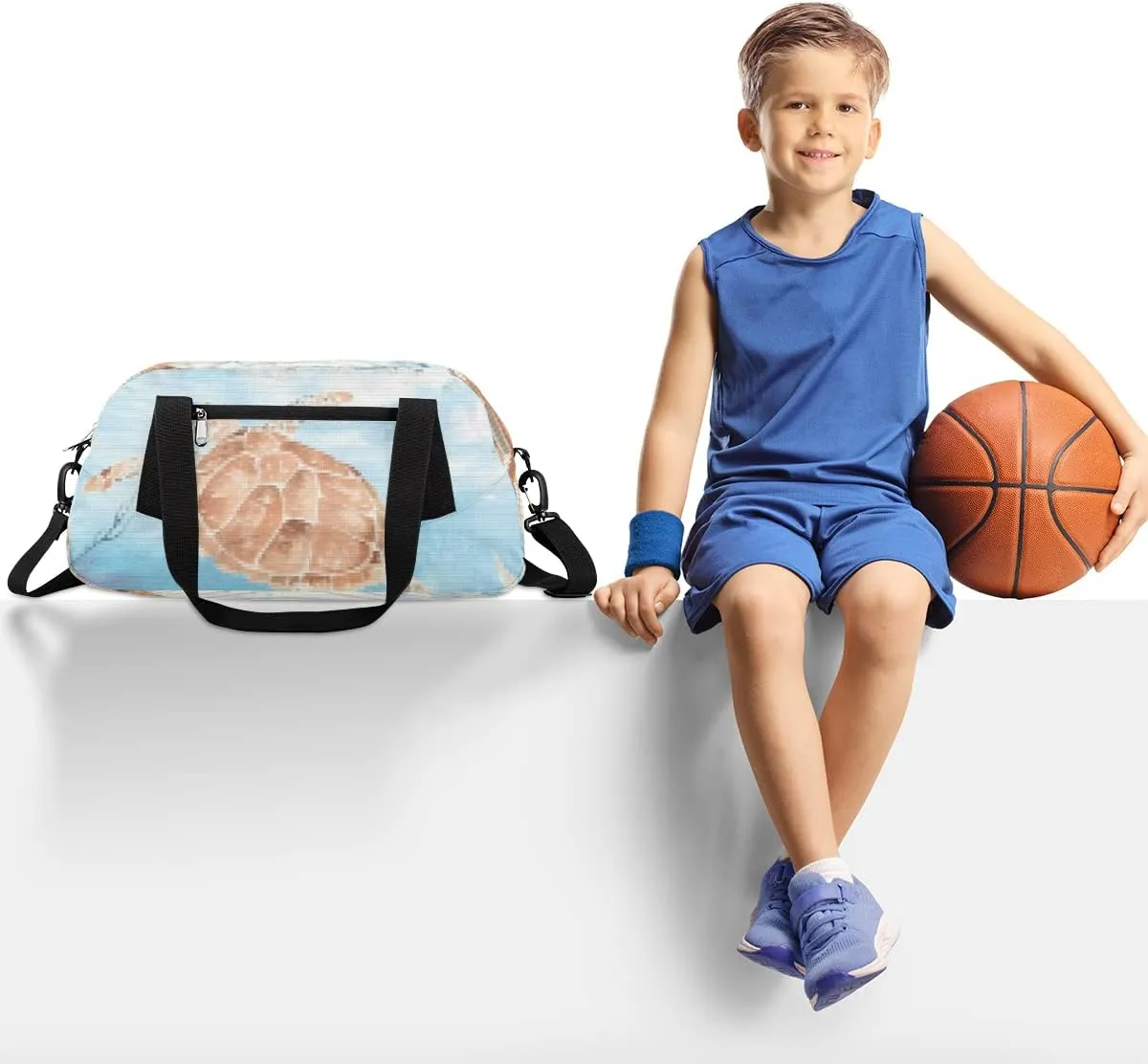 Sea Turtle Algae Fish Starfish Kids Duffel Bag for Girls Boys, Sea Turtle Pixel Wind Dance Bag Overnight Small Duffel Bag Carry On Weekend Sports Gym Travel Bag for School Practice Gymnastics Ballet