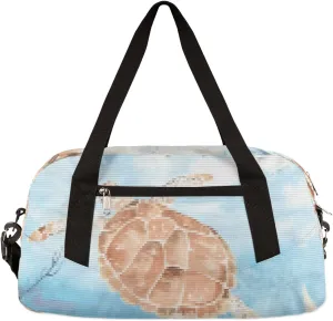 Sea Turtle Algae Fish Starfish Kids Duffel Bag for Girls Boys, Sea Turtle Pixel Wind Dance Bag Overnight Small Duffel Bag Carry On Weekend Sports Gym Travel Bag for School Practice Gymnastics Ballet