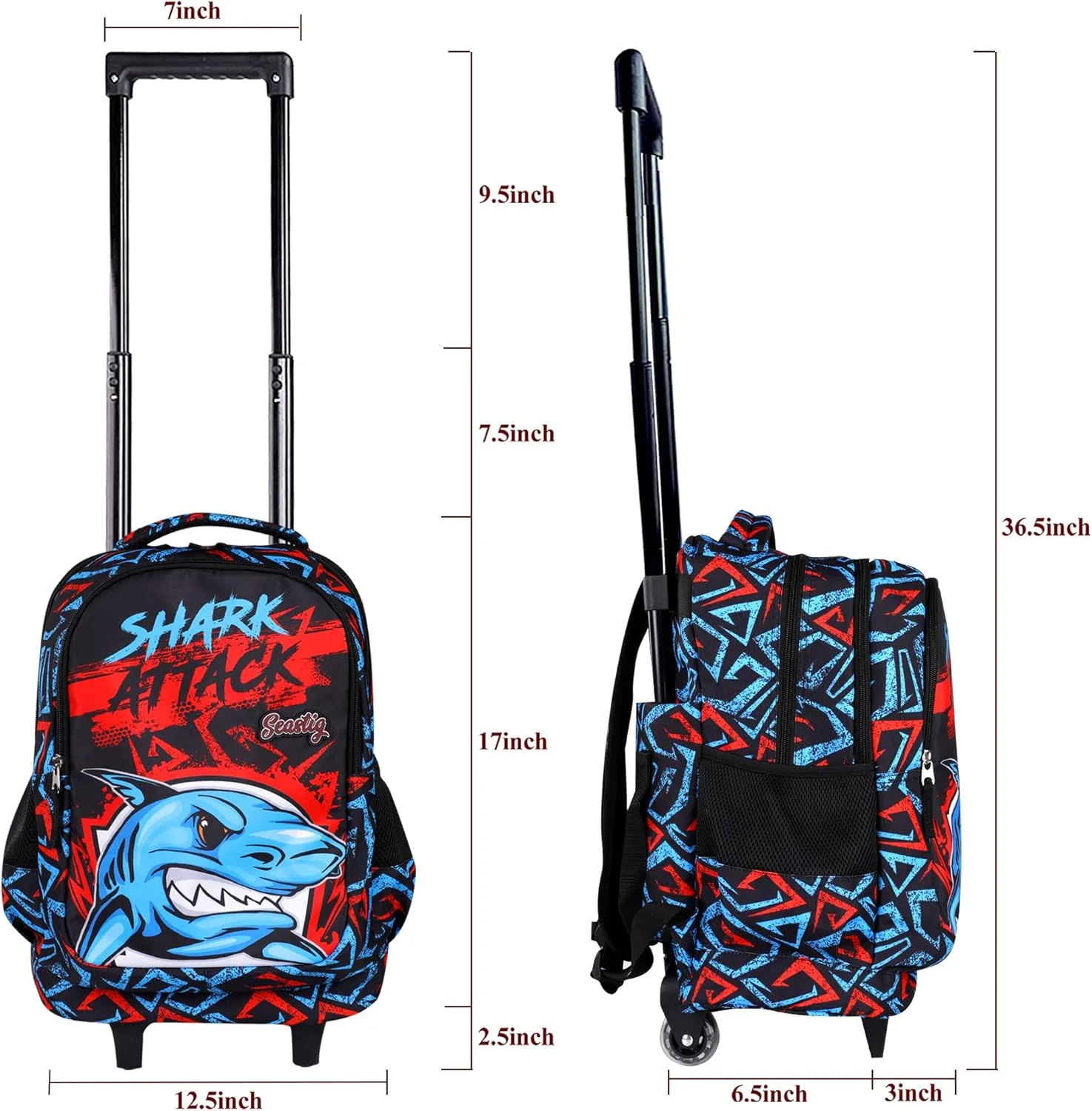 Seastig Kids Rolling Backpack 18in Wheeled Double Handle Backpack with Wheels