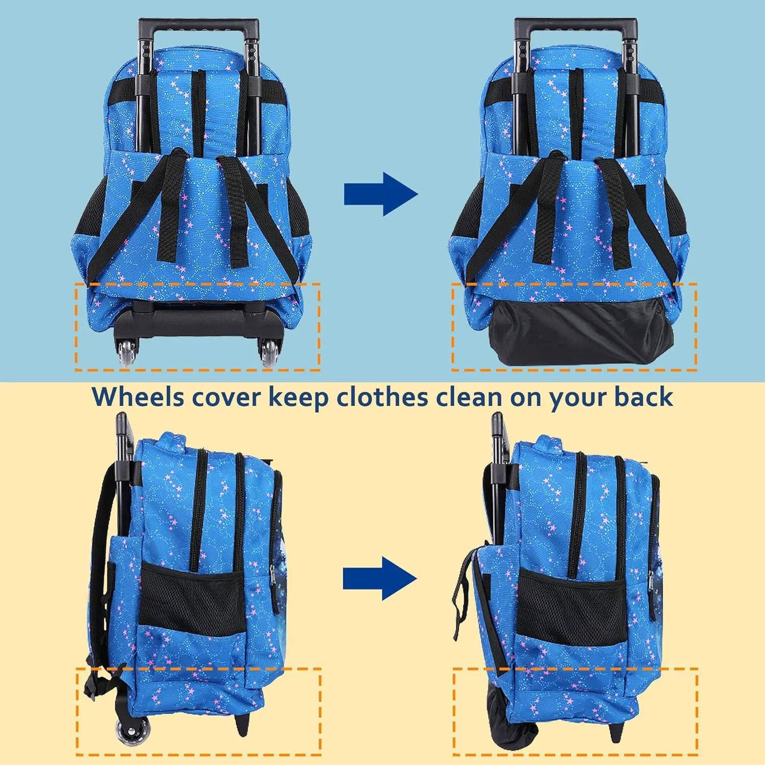 seastig Rolling Backpack for Kids Wheeled Backpack 18in Double Handle Backpack with Wheels