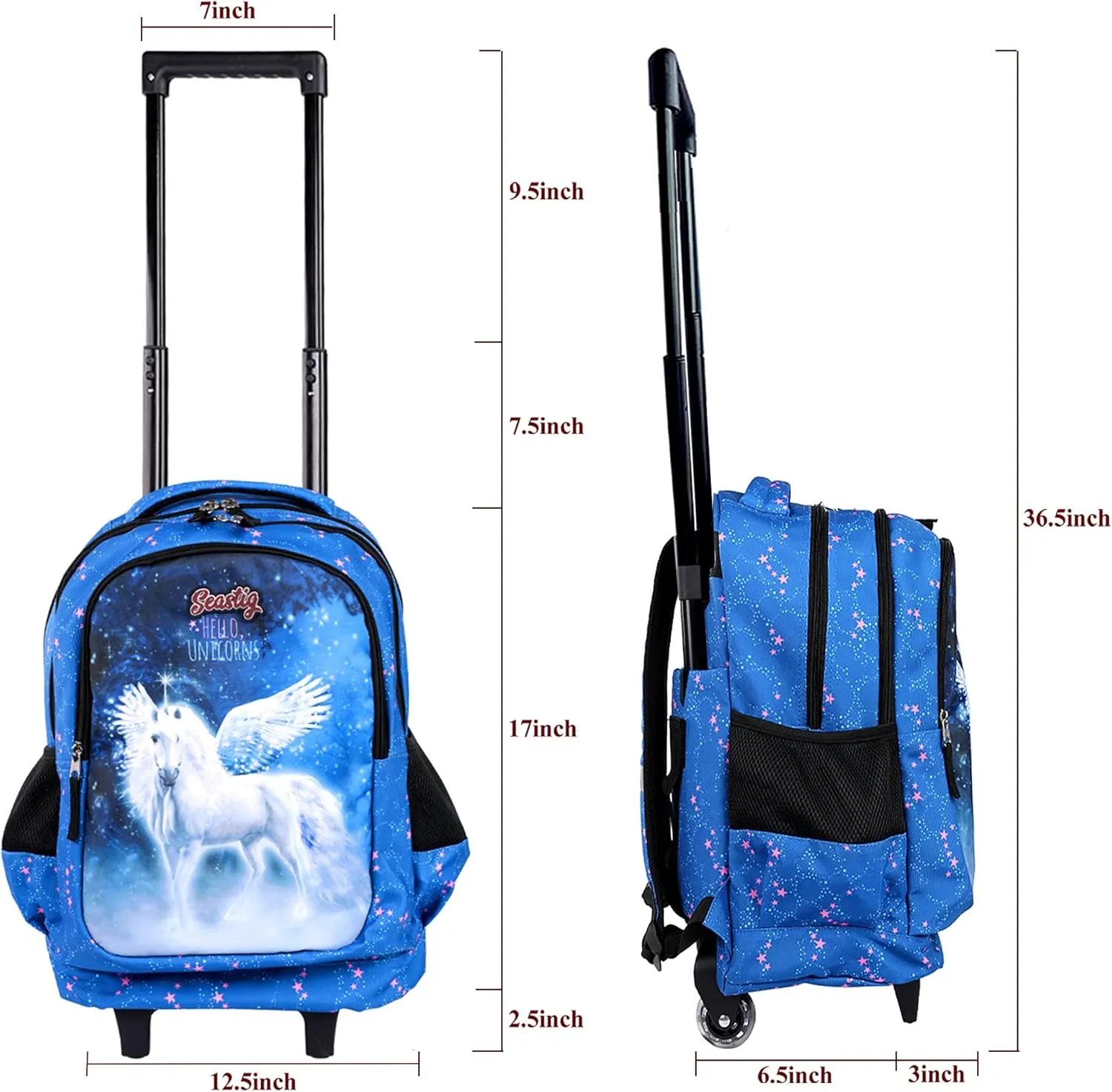 seastig Rolling Backpack for Kids Wheeled Backpack 18in Double Handle Backpack with Wheels