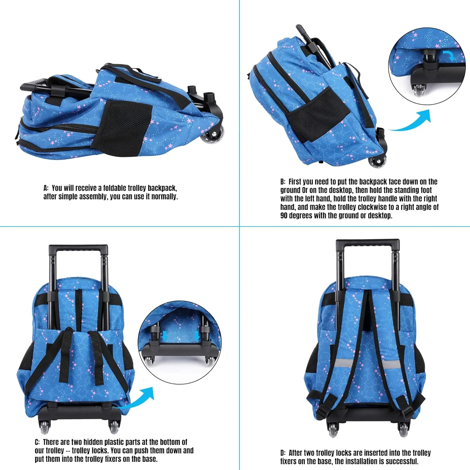 seastig Rolling Backpack for Kids Wheeled Backpack 18in Double Handle Backpack with Wheels