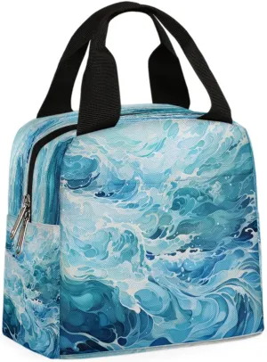 Seawater Waves Lunch Bag for Women Men, Reusable Insulated Lunch Box Adult Leakproof Cooler Food Lunch Container Womens Lunch Tote Bags for Picnic Travel Work