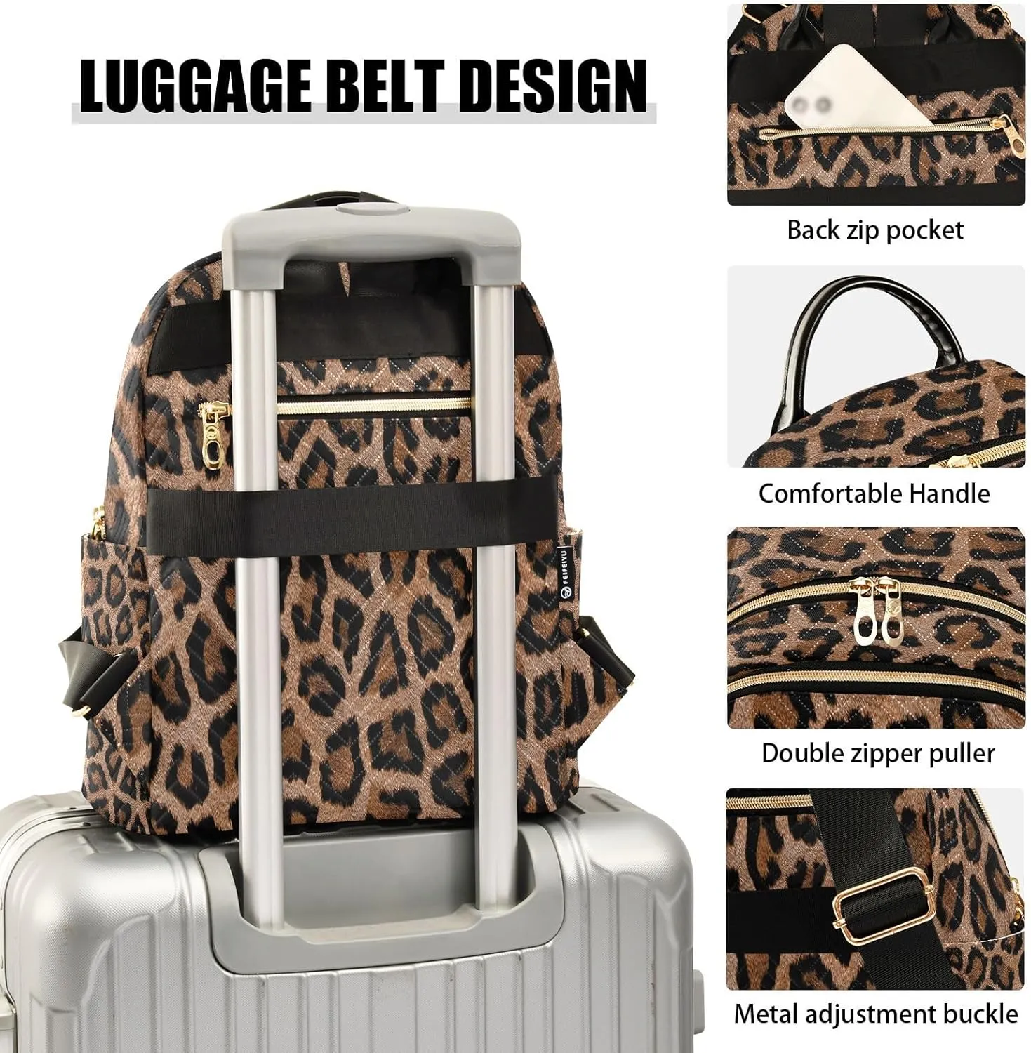 senya Black Leopard Women Backpack Purse Travel Daypack Shoulder Bag