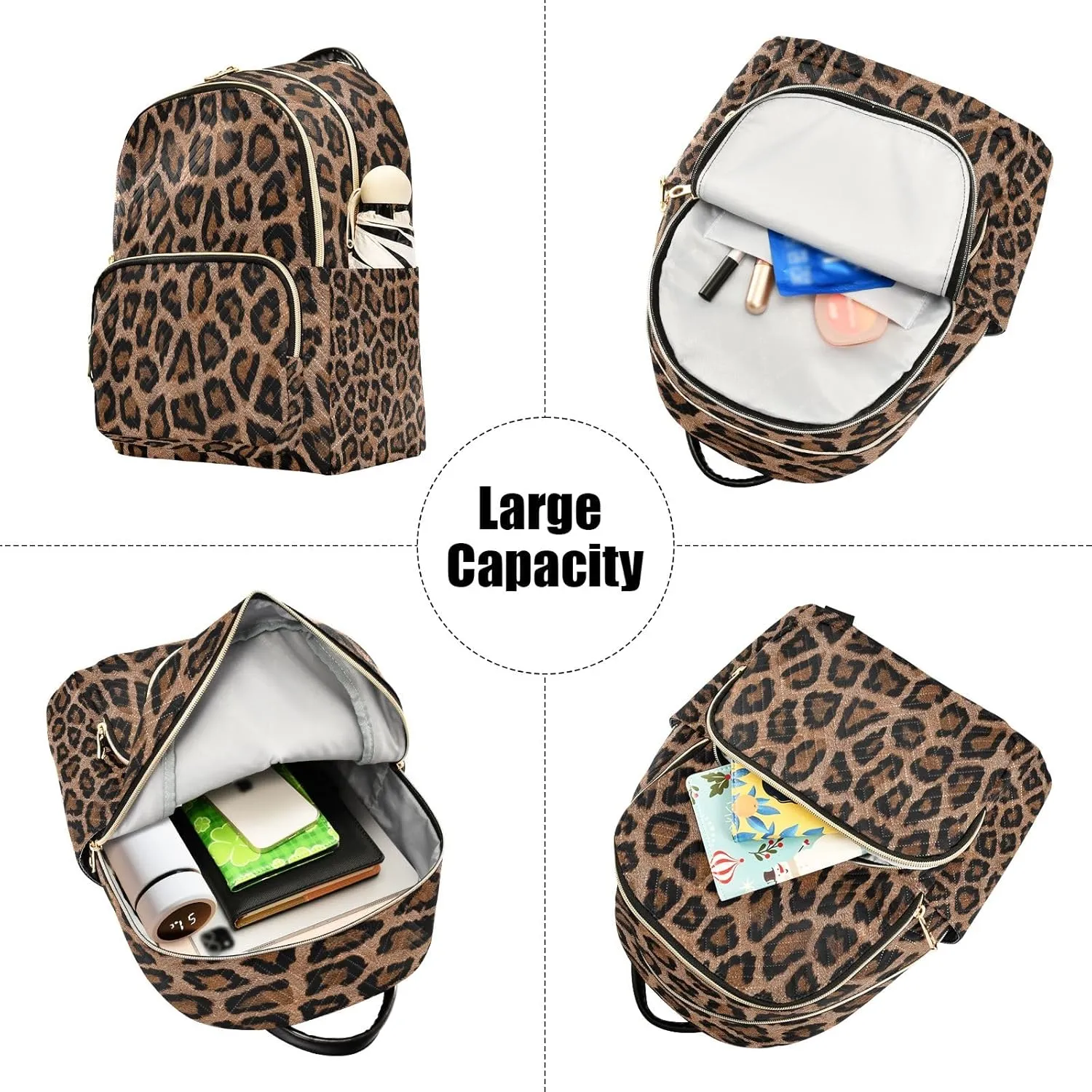 senya Black Leopard Women Backpack Purse Travel Daypack Shoulder Bag