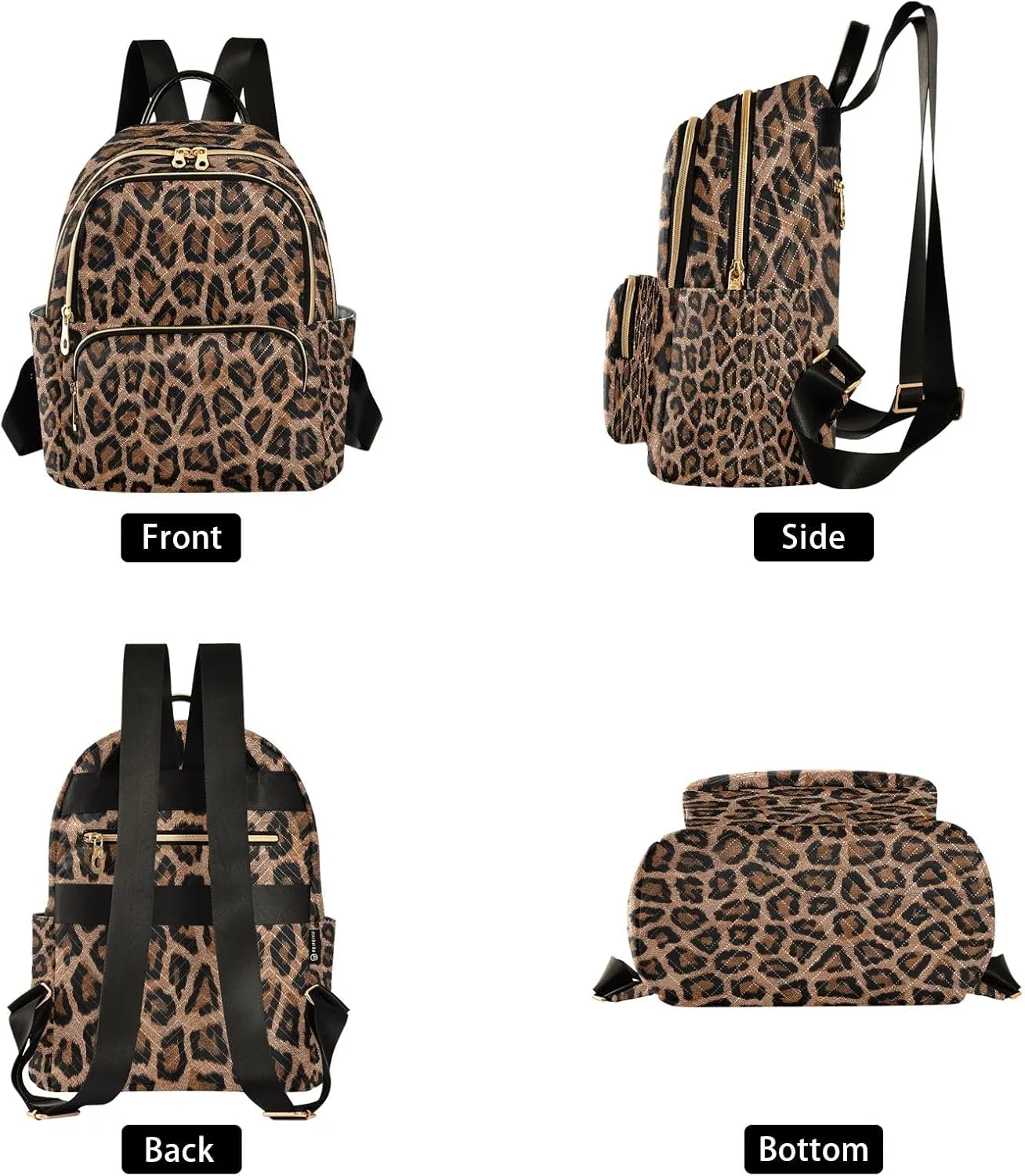 senya Black Leopard Women Backpack Purse Travel Daypack Shoulder Bag