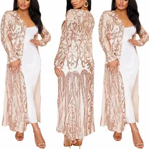 Sequin Cardigans Duster Sparkly Blazer Jackets Long for Women Evening