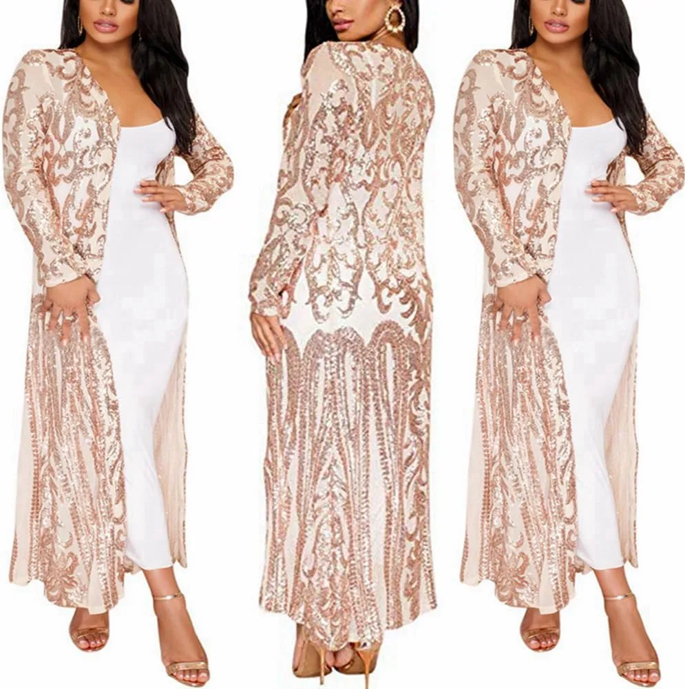 Sequin Cardigans Duster Sparkly Blazer Jackets Long for Women Evening