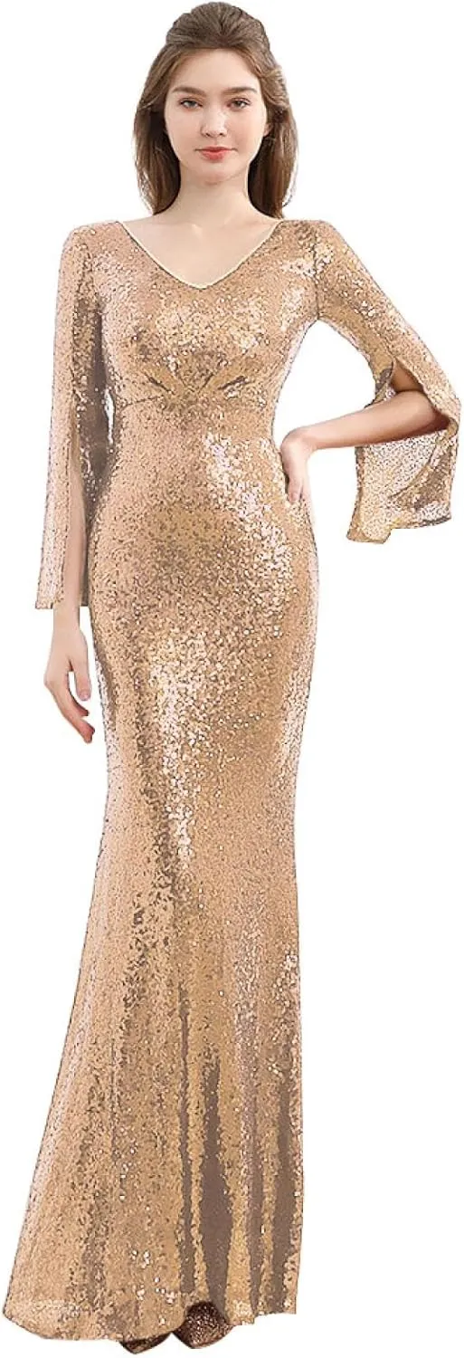 Sequins Evening Dress Dress Temperament Celebrity Banquet V-neck Slim Thin Annual Presidential Dresses