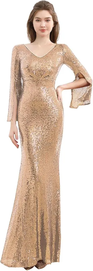Sequins Evening Dress Dress Temperament Celebrity Banquet V-neck Slim Thin Annual Presidential Dresses