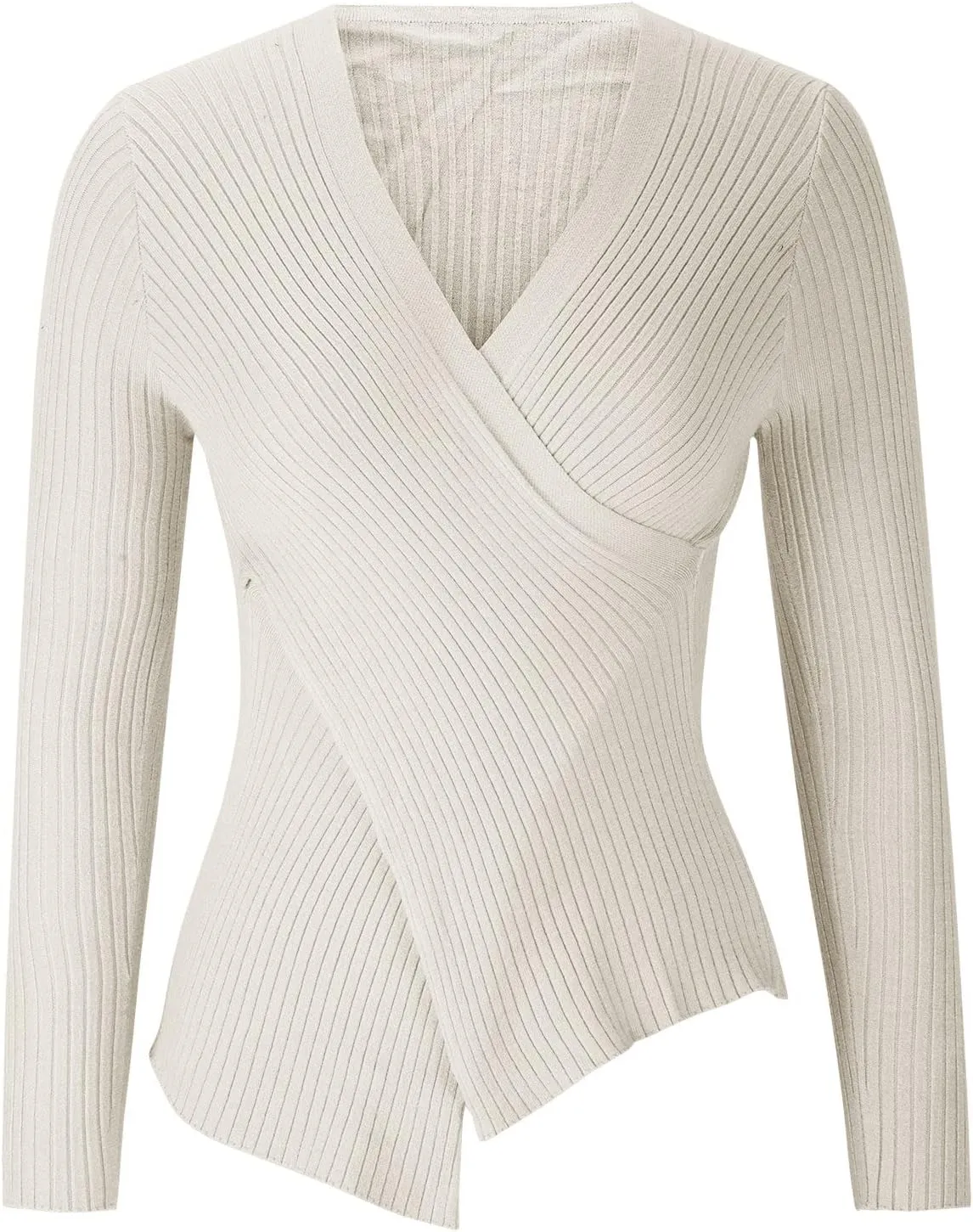 Sexy Cross v Neck Sweaters for Women Business Casual Long Sleeve Ribbed Knit Wrap Slim Fit Pullover Tops