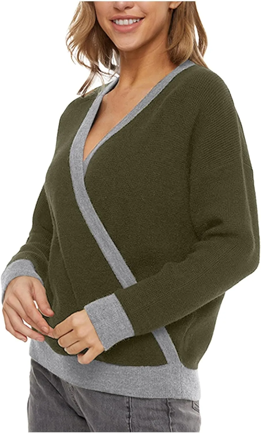 Sexy Cross Wrap v Neck Sweaters for Women Trendy Oversized Long Sleeve Knit Pullover Tops Ladies Casual Sweater