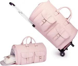 Seyfocnia Rolling Garment Bag with Wheels - Overnight Duffle for Women - Pink
