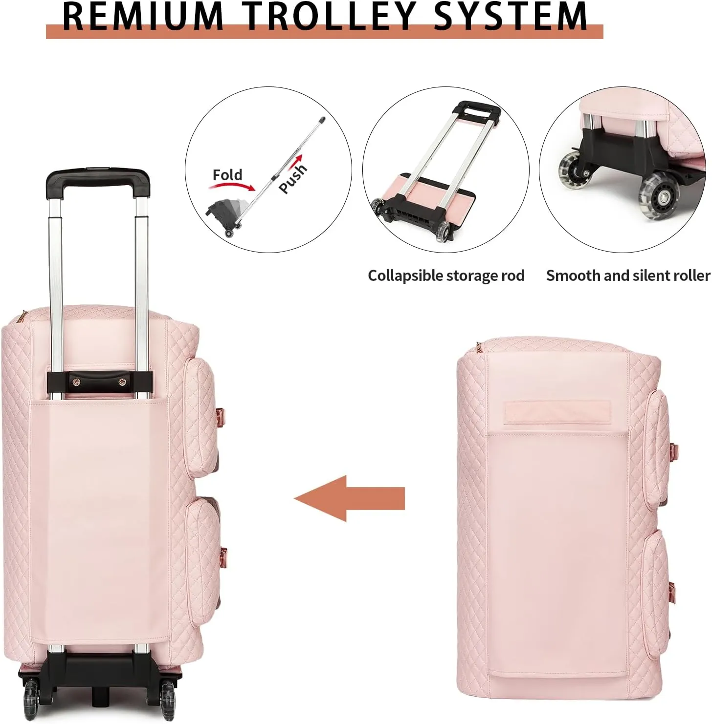 Seyfocnia Rolling Garment Bag with Wheels - Overnight Duffle for Women - Pink