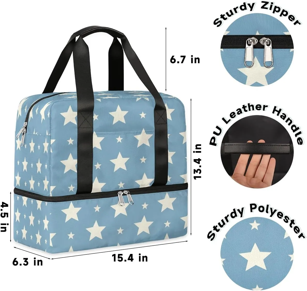 Shape - Five Pointed Star (2) Travel Duffel Bag Dry Wet Separated Sports Tote Travel Duffle Bag Gym Workout Bag Women Travel Duffel Bag for Women, Travel, Gym, Work