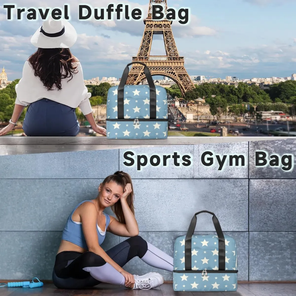 Shape - Five Pointed Star (2) Travel Duffel Bag Dry Wet Separated Sports Tote Travel Duffle Bag Gym Workout Bag Women Travel Duffel Bag for Women, Travel, Gym, Work