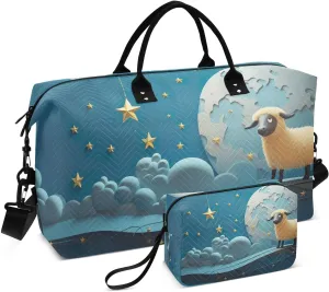 Sheep Star Blue Travel Duffel Bag with Toiletry Bag Weekender Bag for Carry on Sports Gym Bag for Sports Yoga Gym