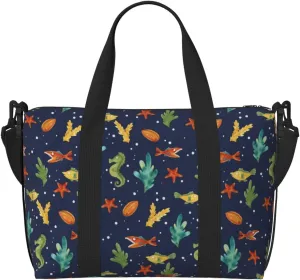 Shells and Seaweed Travel Bag Weekender Bags for Women Men Carry on Overnight Bag Tote Bag Yoga Gym Bag With Adjustable Straps for Gym, Work, Personal Items