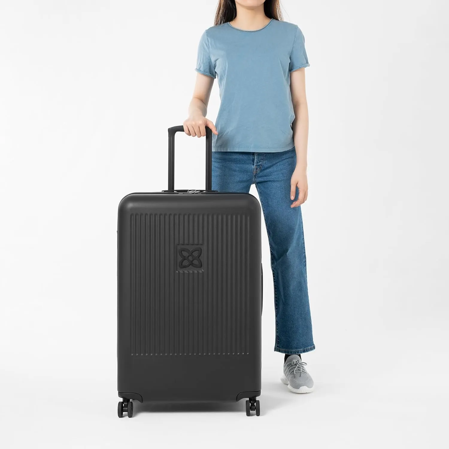 Sherpani Meridian, 29 Inch Travel Hardside Luggage, Durable Hardshell Luggage, Expandable Suitcase with 4 Double Spinner Wheels, Checked Luggage for Women (Black)