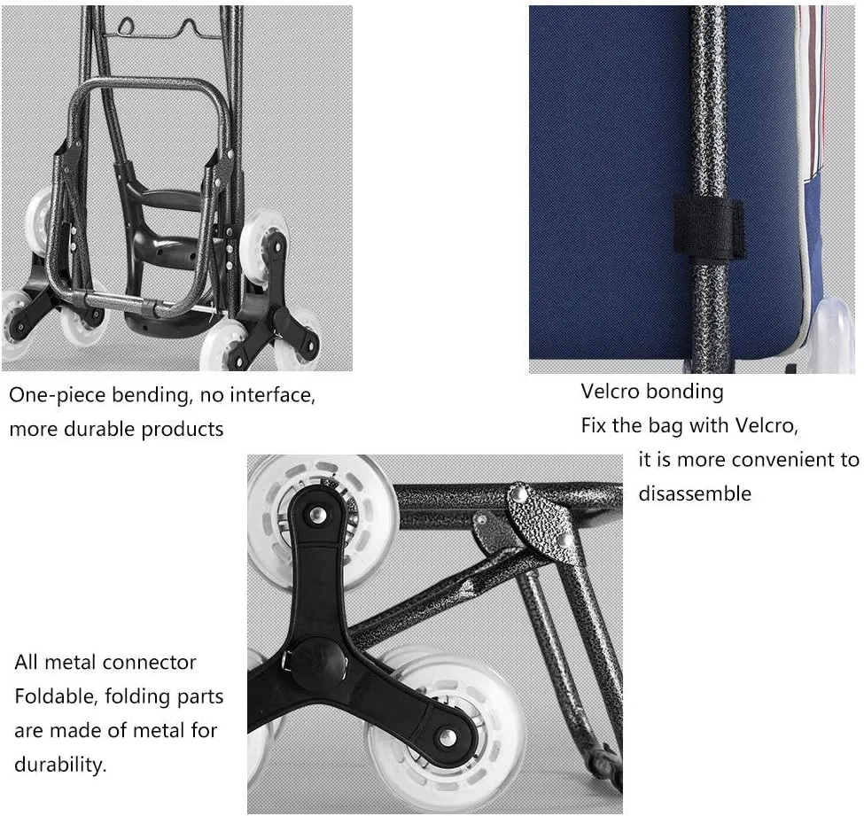Shopping Trolley with Wheels, 2In1 Folding Shopping Cart Max Capacity,Labor Saving for Stair Climbing with Adjustable Bungee Cord, Noiseless 3 Wheels