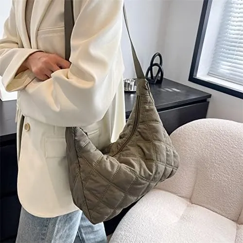 Shoulder Bag Women Quilted Puffer Dumpling Bag Lightweight Handbag Soft Cloud Purse for Daily Travel Work Commute