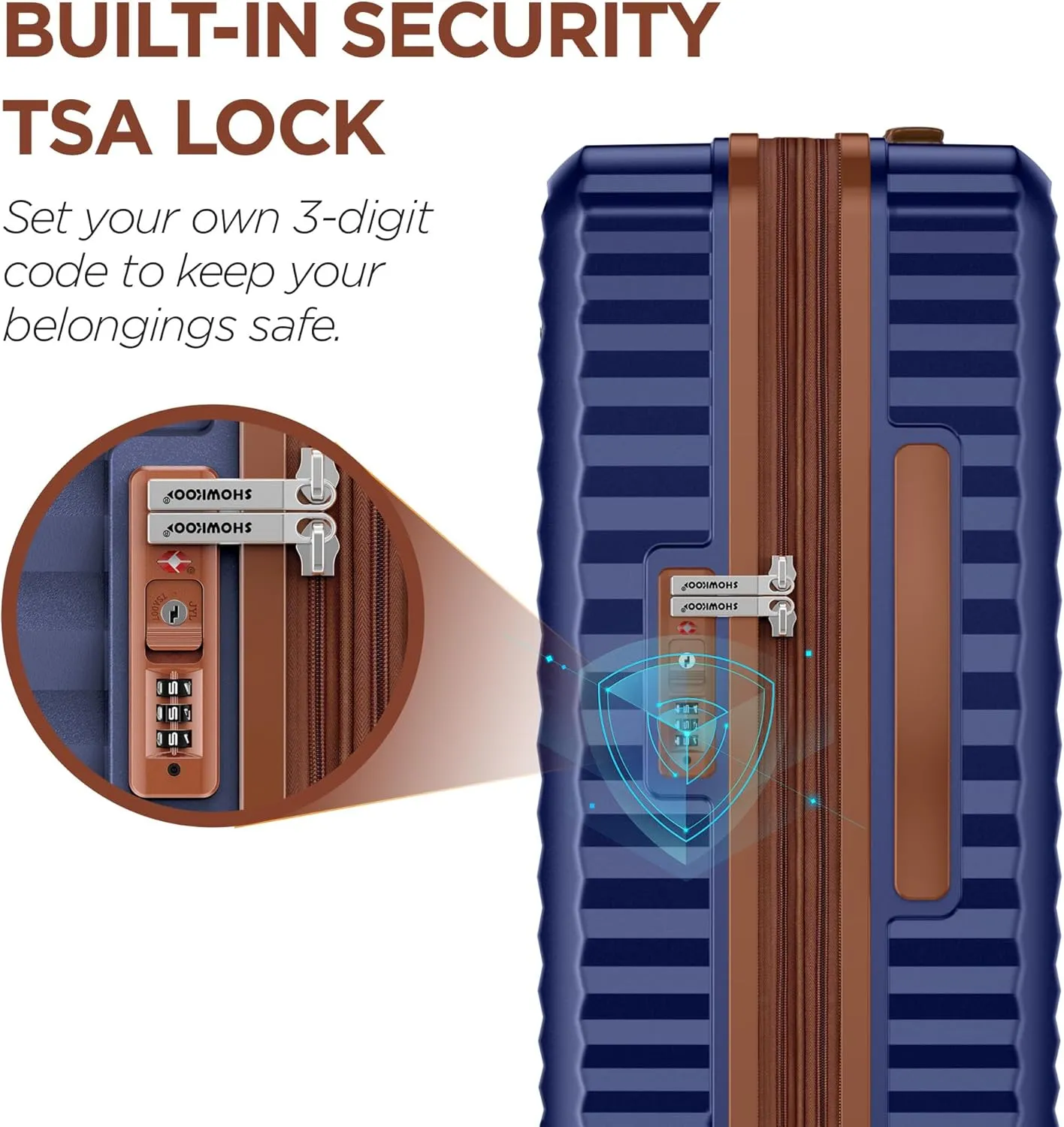 SHOWKOO Luggage Sets 3 Piece Hardside Expandable Suitcase with Double Spinner Wheels Tsa Lock Blue (20in/24in/28in)
