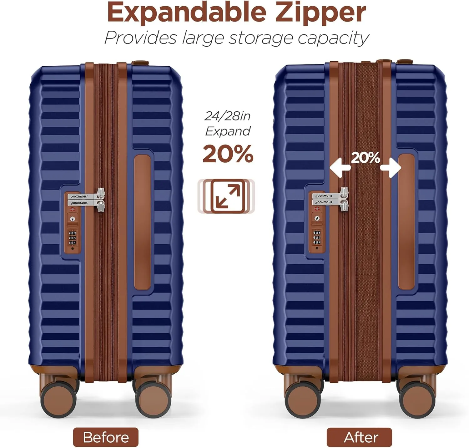 SHOWKOO Luggage Sets 3 Piece Hardside Expandable Suitcase with Double Spinner Wheels Tsa Lock Blue (20in/24in/28in)