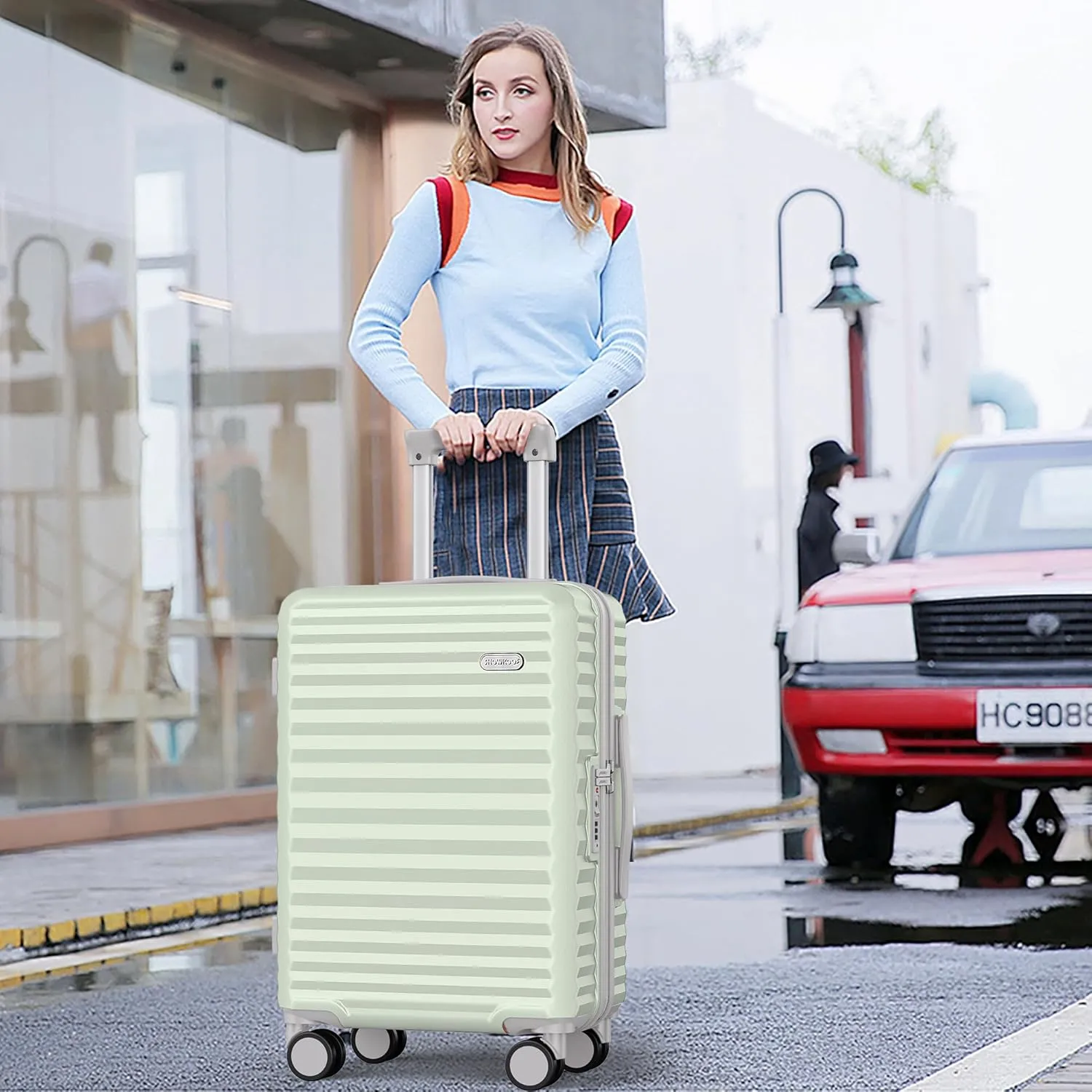 SHOWKOO Luggage Sets 3 Piece Hardside Expandable Suitcase with Double Spinner Wheels Tsa Lock Cyan (20in/24in/28in)