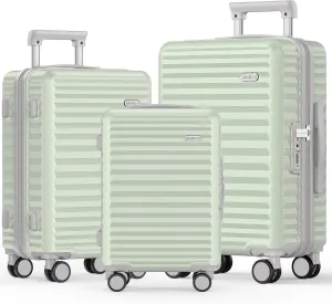 SHOWKOO Luggage Sets 3 Piece Hardside Expandable Suitcase with Double Spinner Wheels Tsa Lock Cyan (20in/24in/28in)