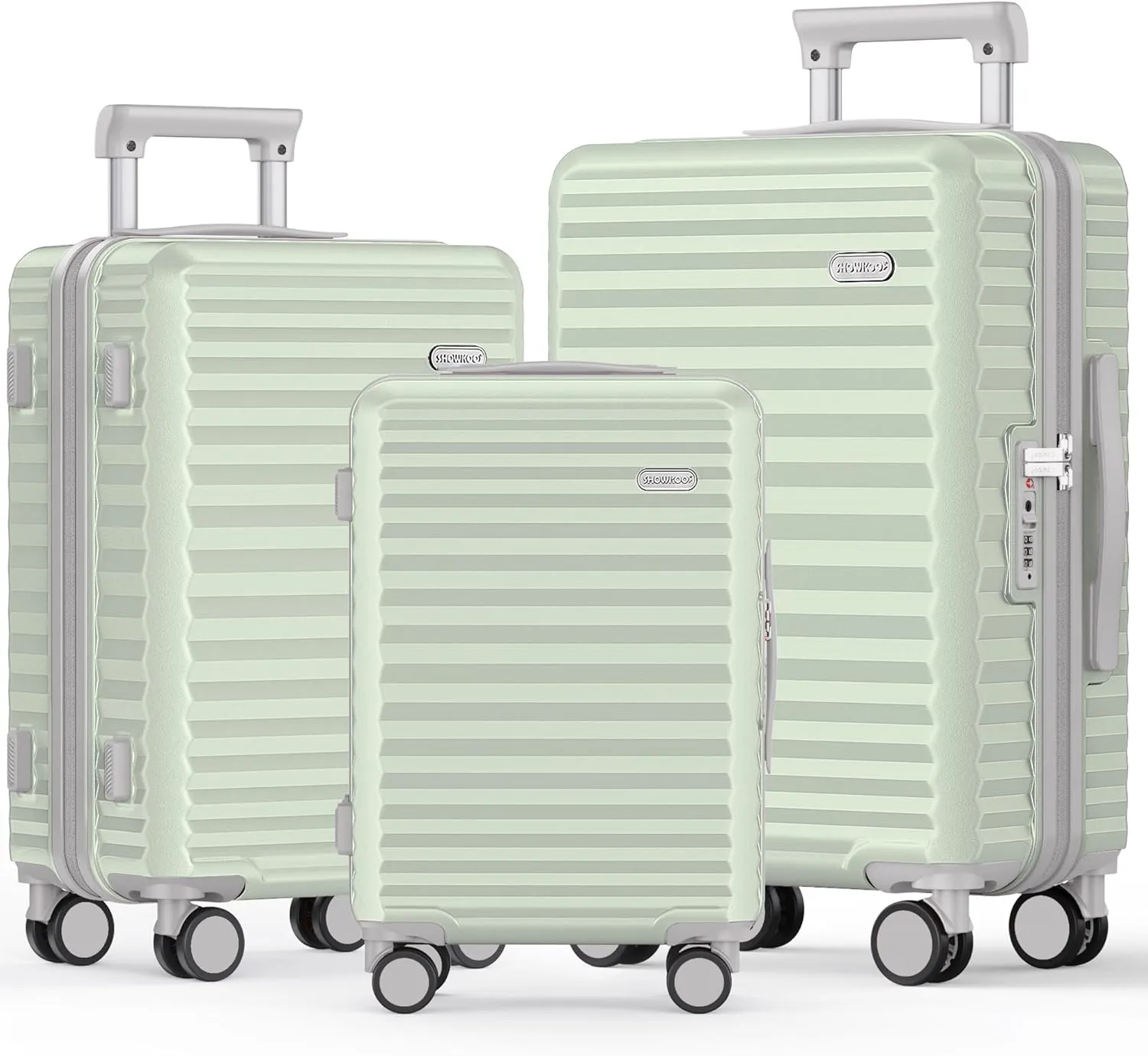 SHOWKOO Luggage Sets 3 Piece Hardside Expandable Suitcase with Double Spinner Wheels Tsa Lock Cyan (20in/24in/28in)