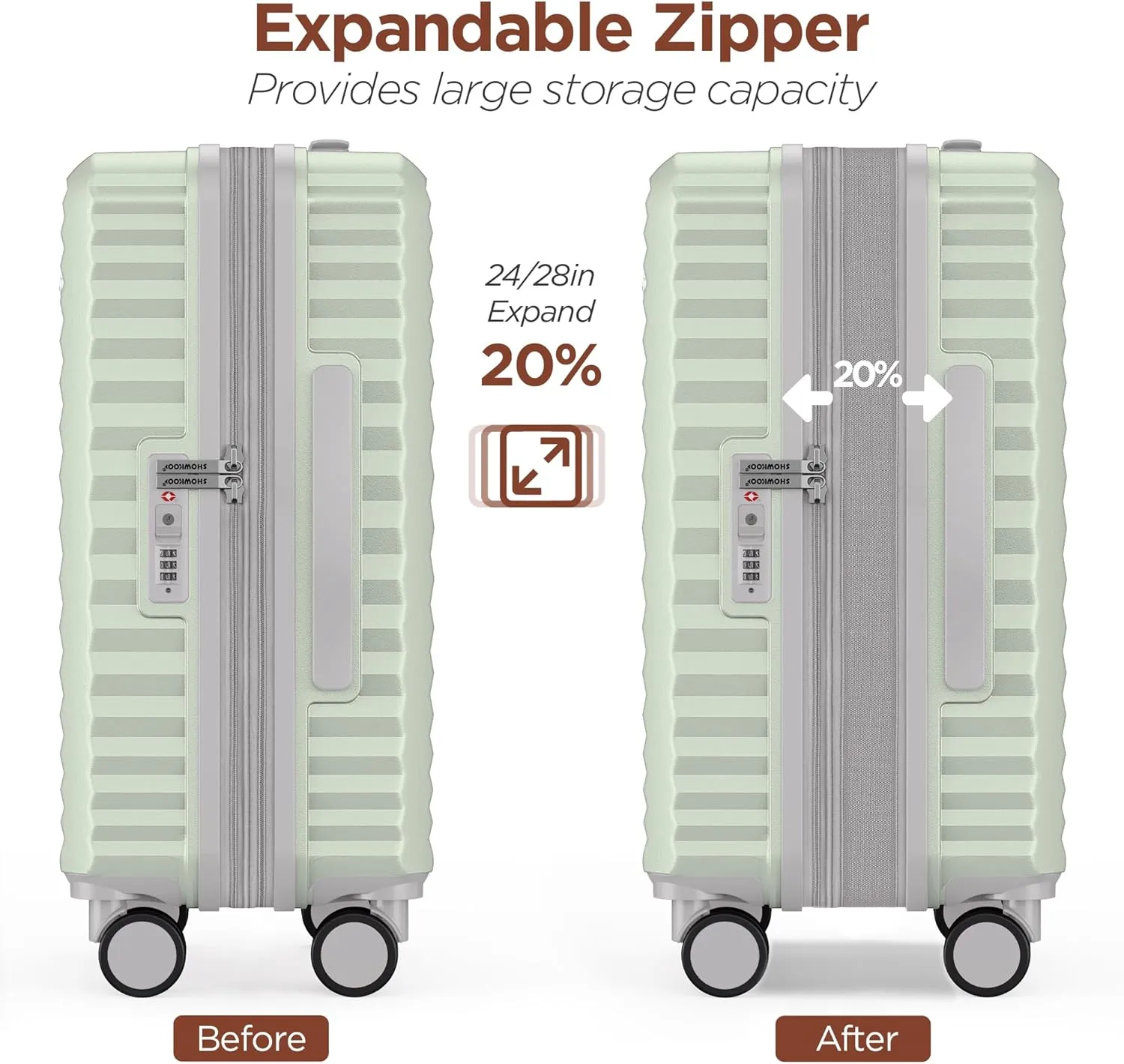SHOWKOO Luggage Sets 3 Piece Hardside Expandable Suitcase with Double Spinner Wheels Tsa Lock Cyan (20in/24in/28in)