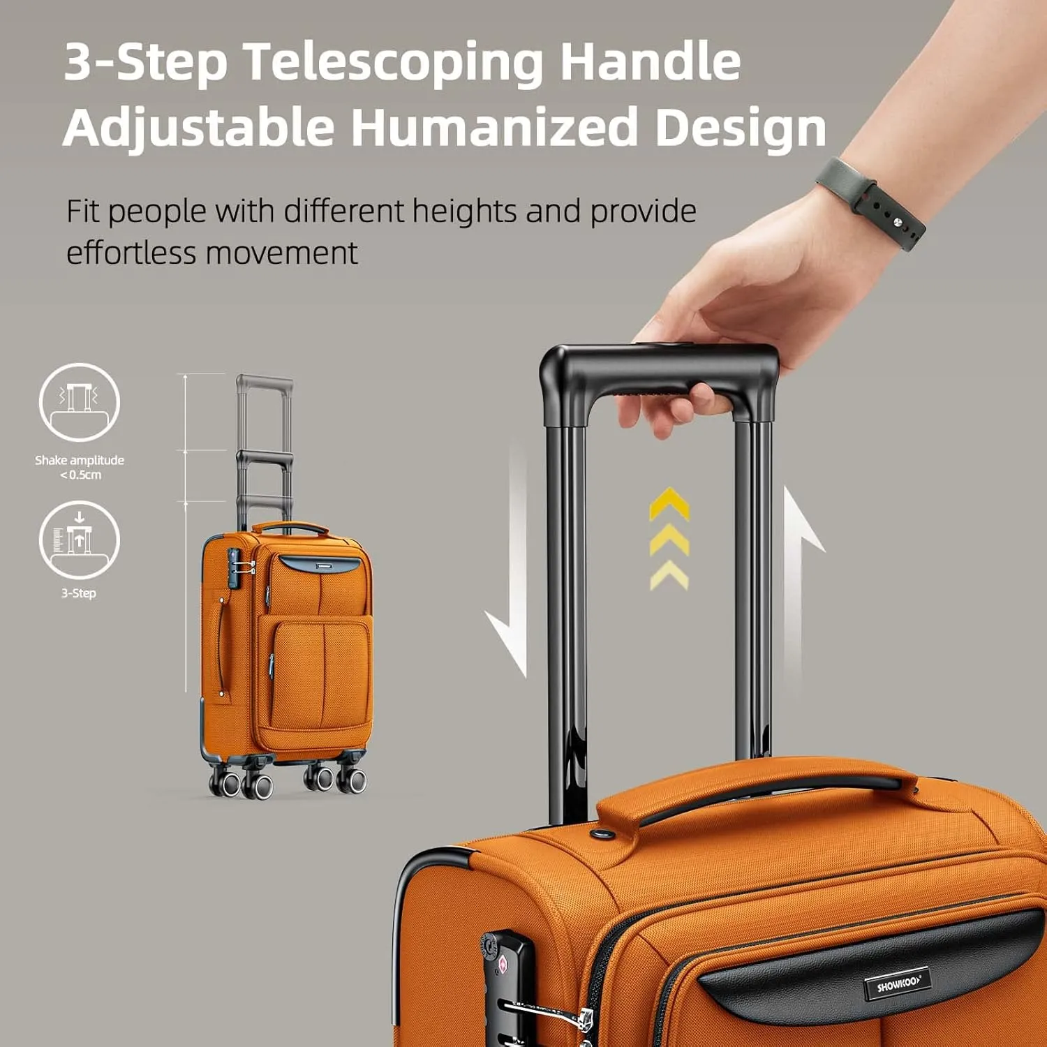 SHOWKOO Luggage Sets 3 Piece Softside Expandable Lightweight Durable Suitcase Sets Double Spinner Wheels TSA Lock Hot Orange (20in/24in/28in)