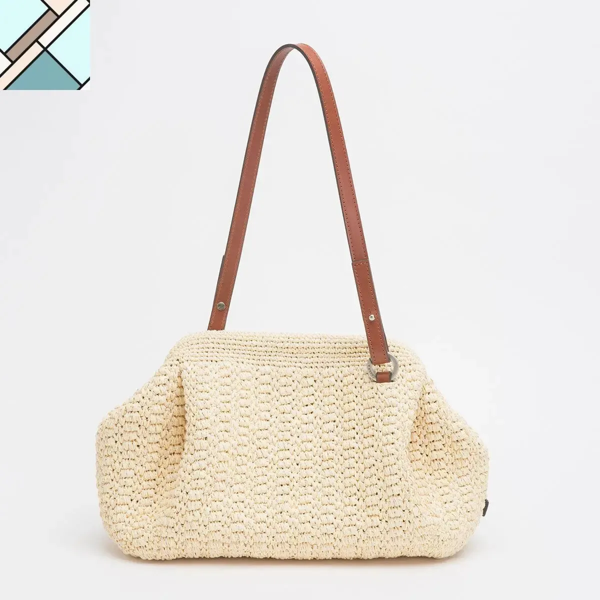 Side Pleated Straw Handbag
