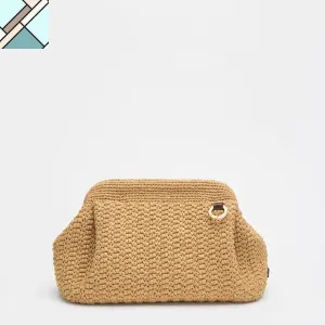 Side Pleated Straw Handbag