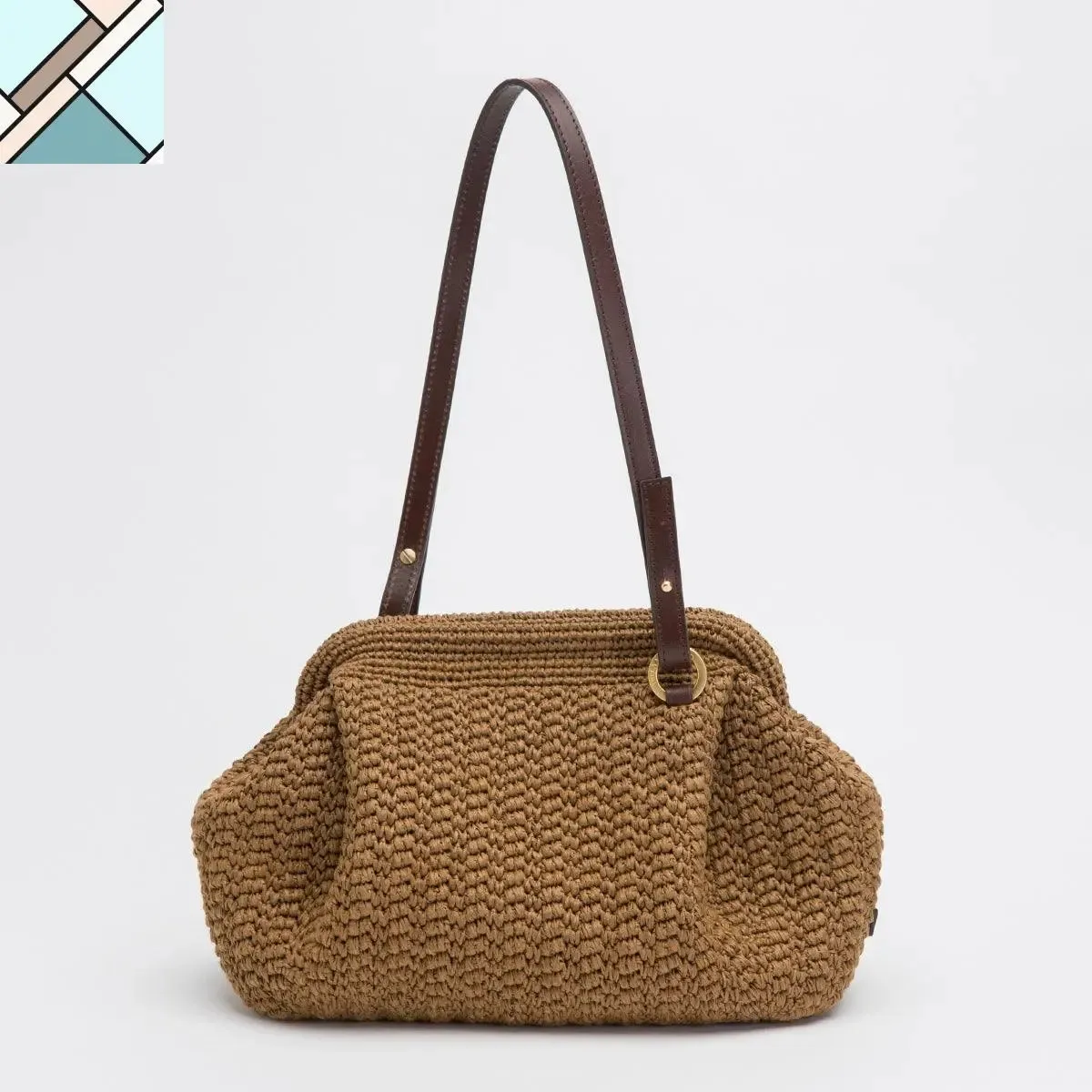 Side Pleated Straw Handbag