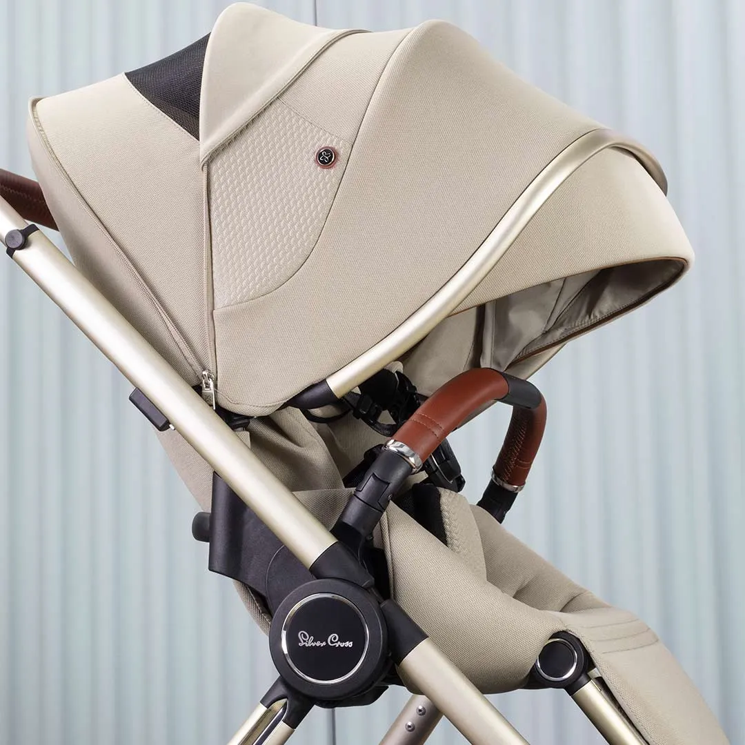 Silver Cross Dune Pushchair with First Bed Folding Carrycot - Stone