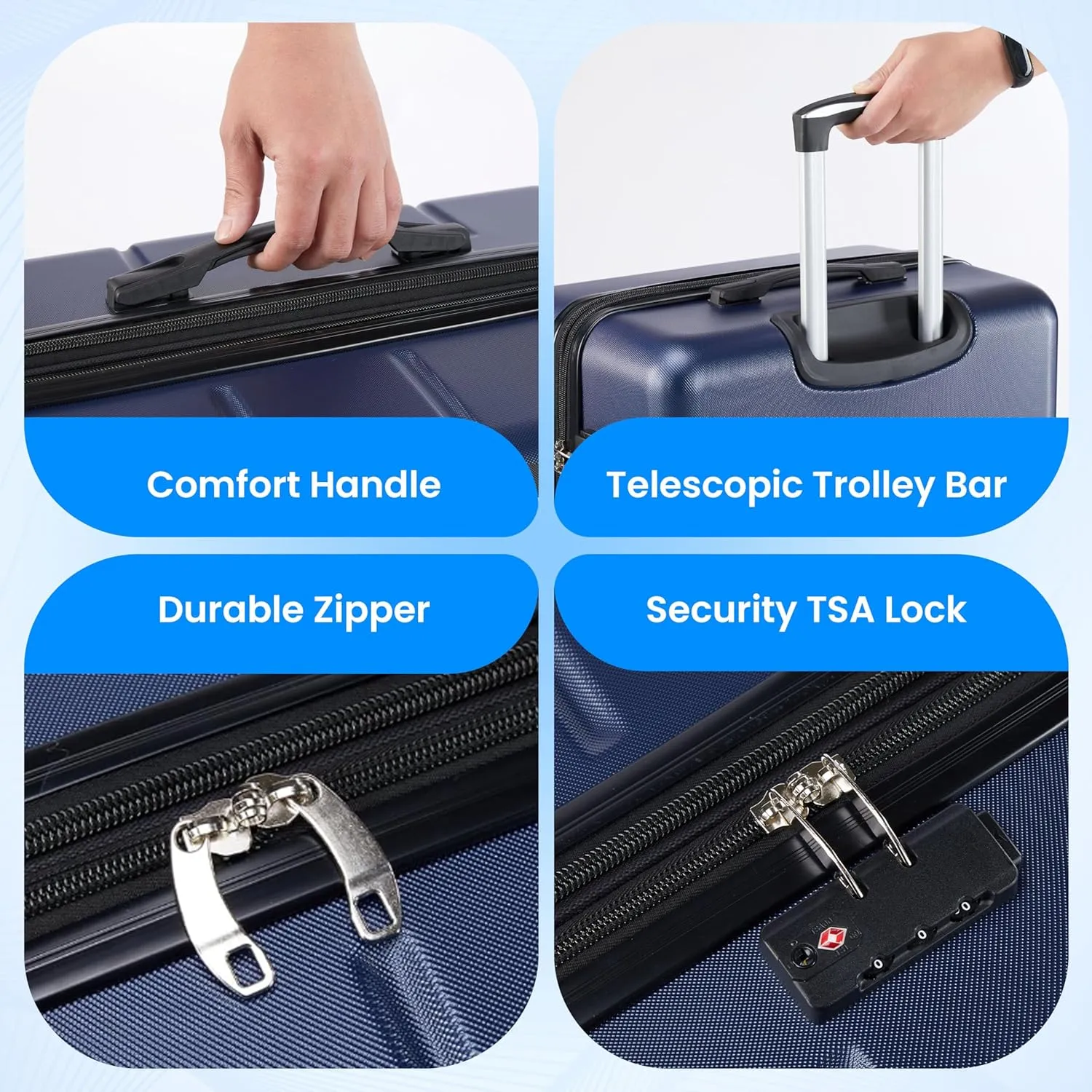 Simple Deluxe 20 Inch Hardside Carry On Luggage, Suitcase with Double Spinner Wheels & TSA Lock, Hard Shell, Expandable Rolling Lightweight, Blue