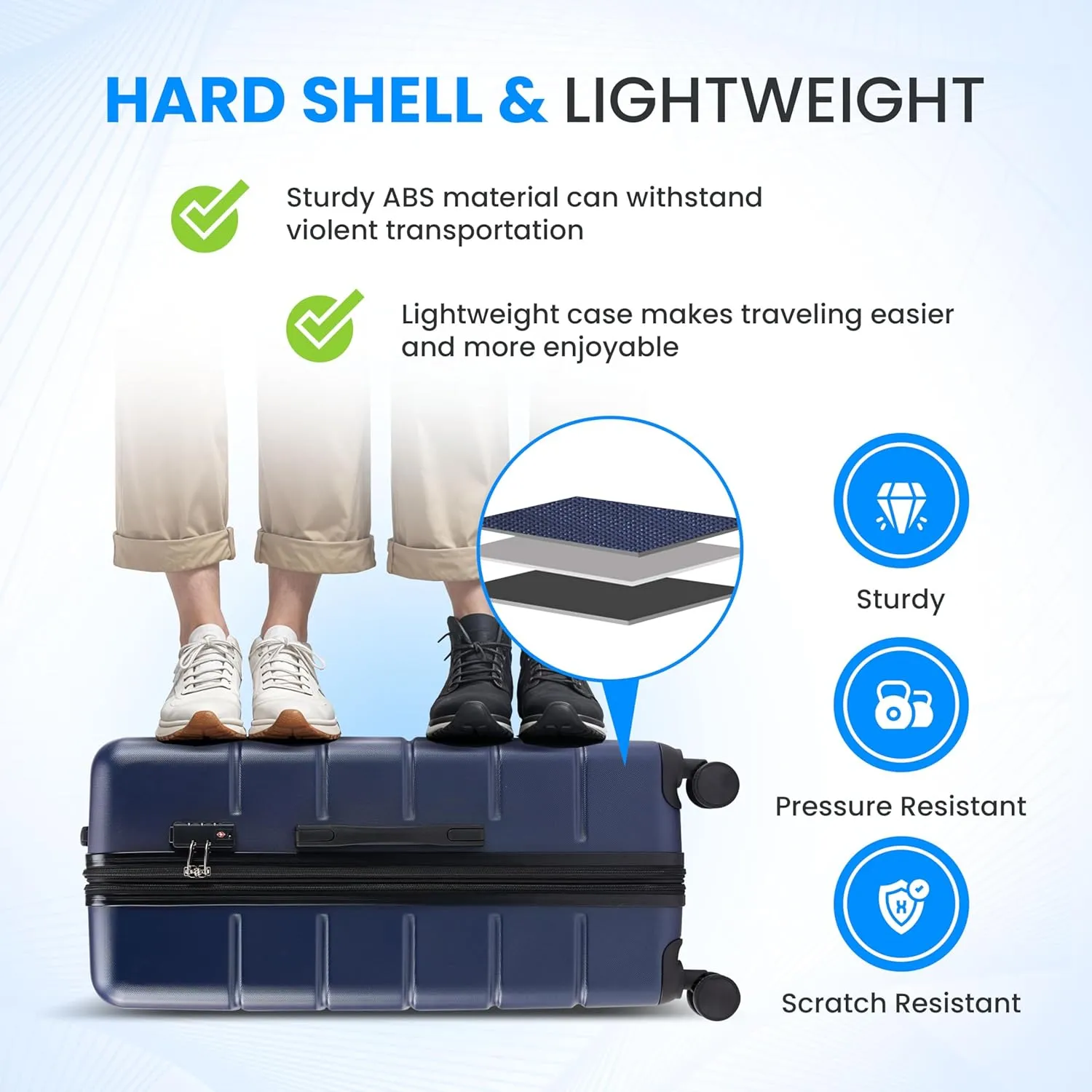 Simple Deluxe 20 Inch Hardside Carry On Luggage, Suitcase with Double Spinner Wheels & TSA Lock, Hard Shell, Expandable Rolling Lightweight, Blue