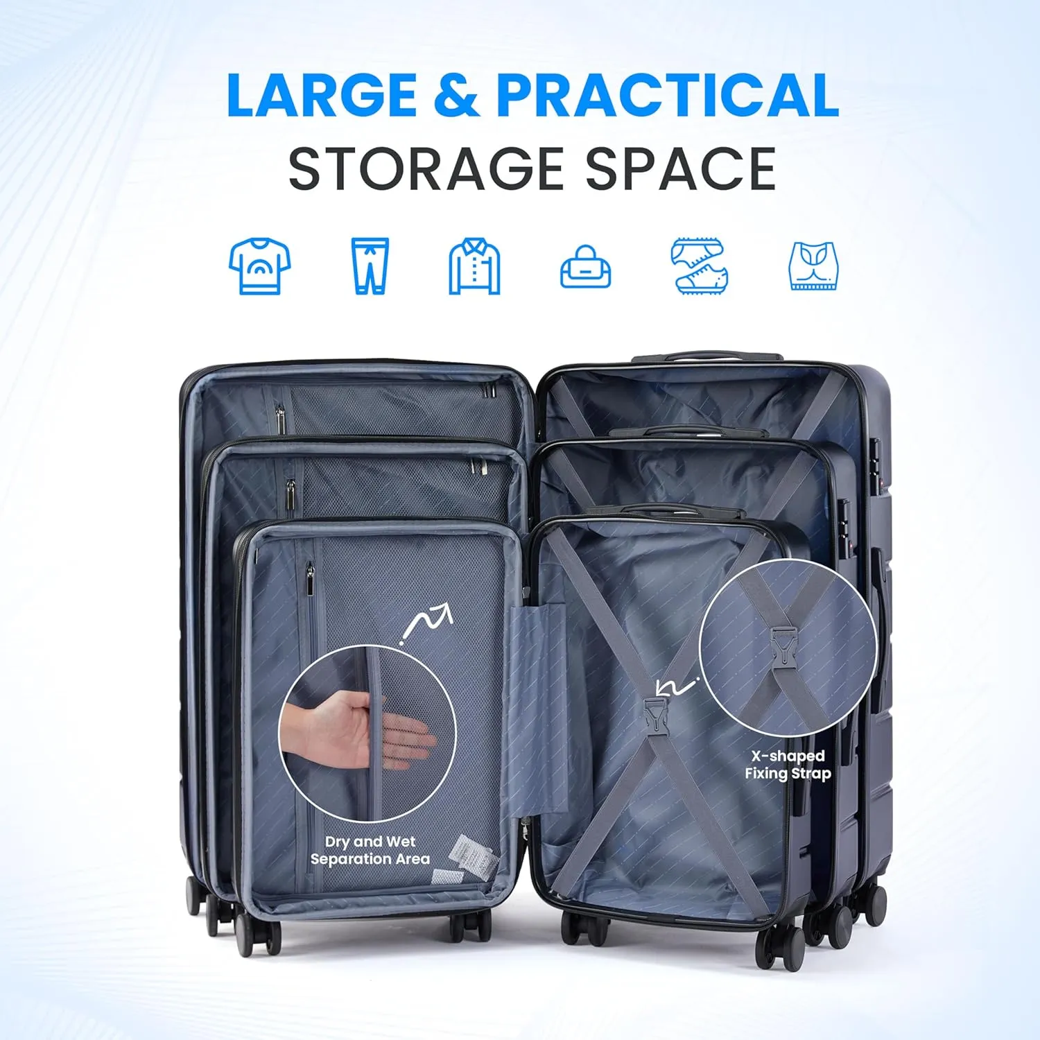Simple Deluxe 20 Inch Hardside Carry On Luggage, Suitcase with Double Spinner Wheels & TSA Lock, Hard Shell, Expandable Rolling Lightweight, Blue