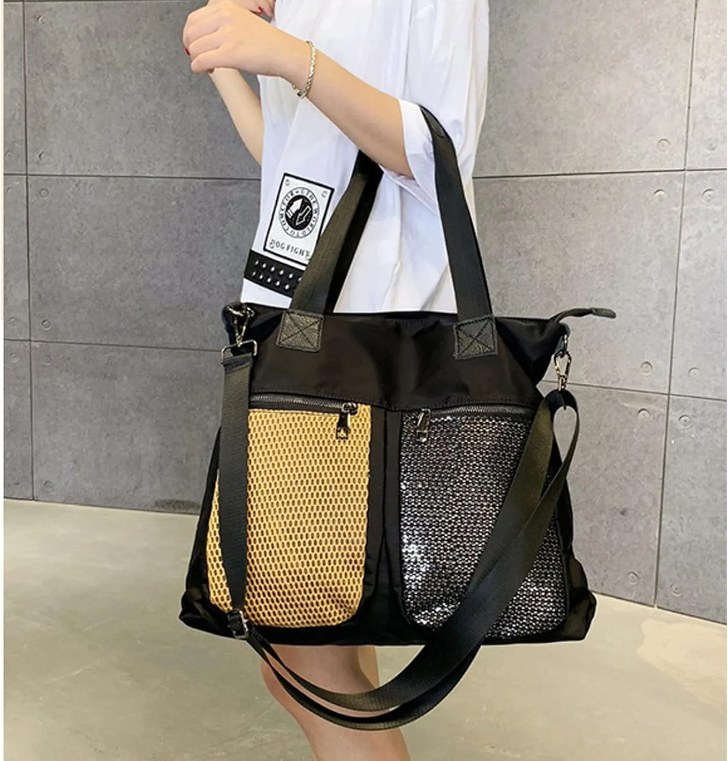 Single shoulder bag Women's European and American style contrast mesh bag Women's casual messenger bag