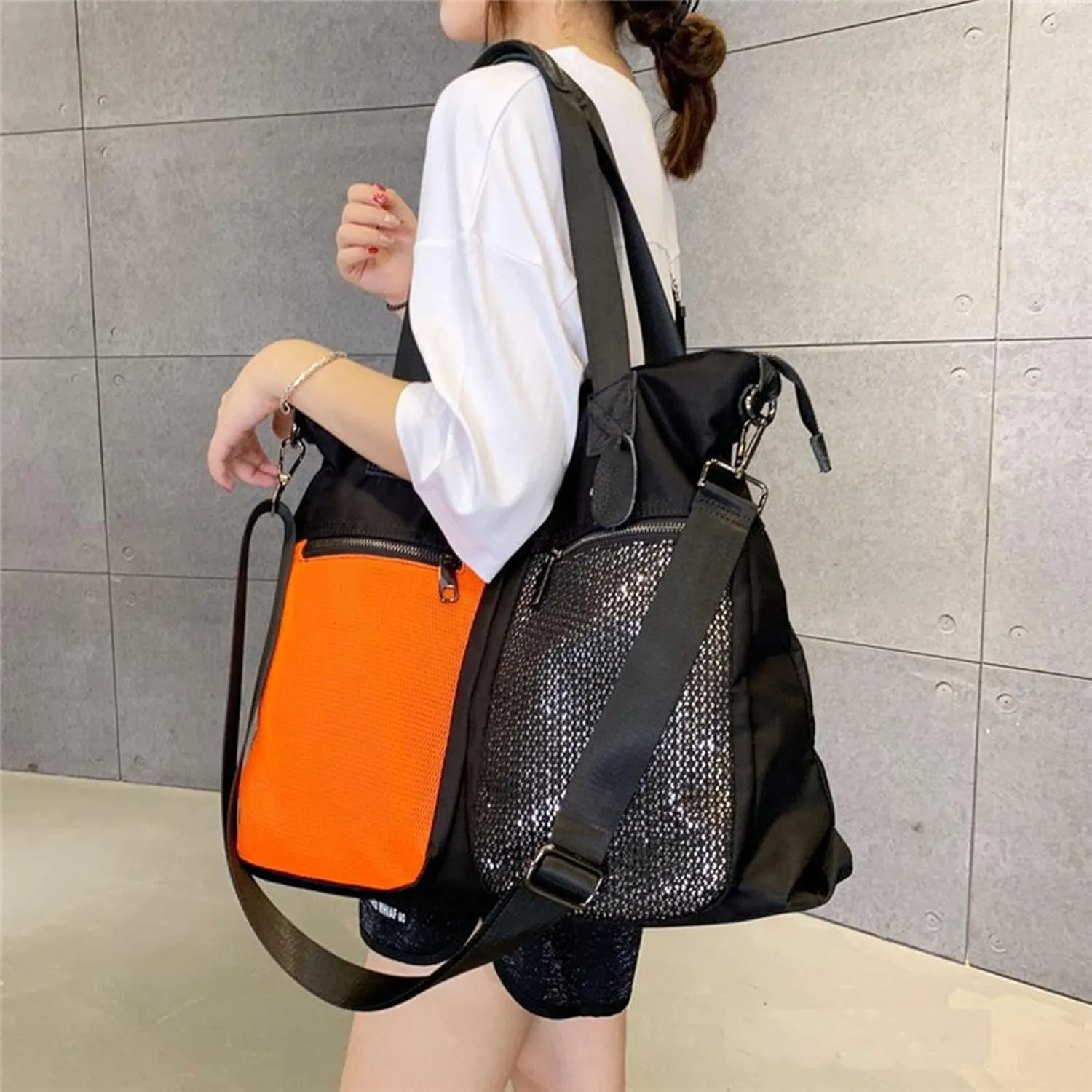 Single shoulder bag Women's European and American style contrast mesh bag Women's casual messenger bag