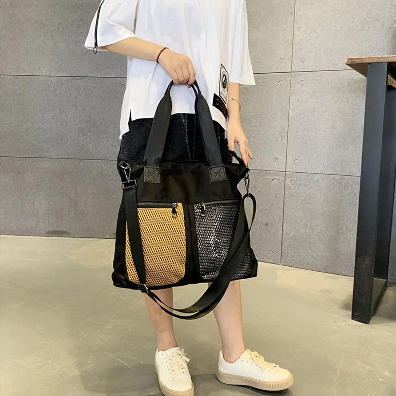 Single shoulder bag Women's European and American style contrast mesh bag Women's casual messenger bag