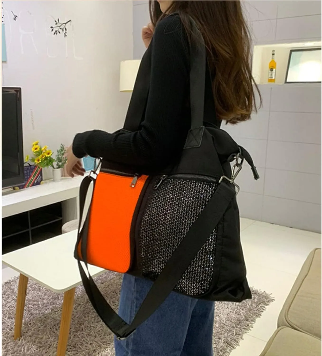 Single shoulder bag Women's European and American style contrast mesh bag Women's casual messenger bag