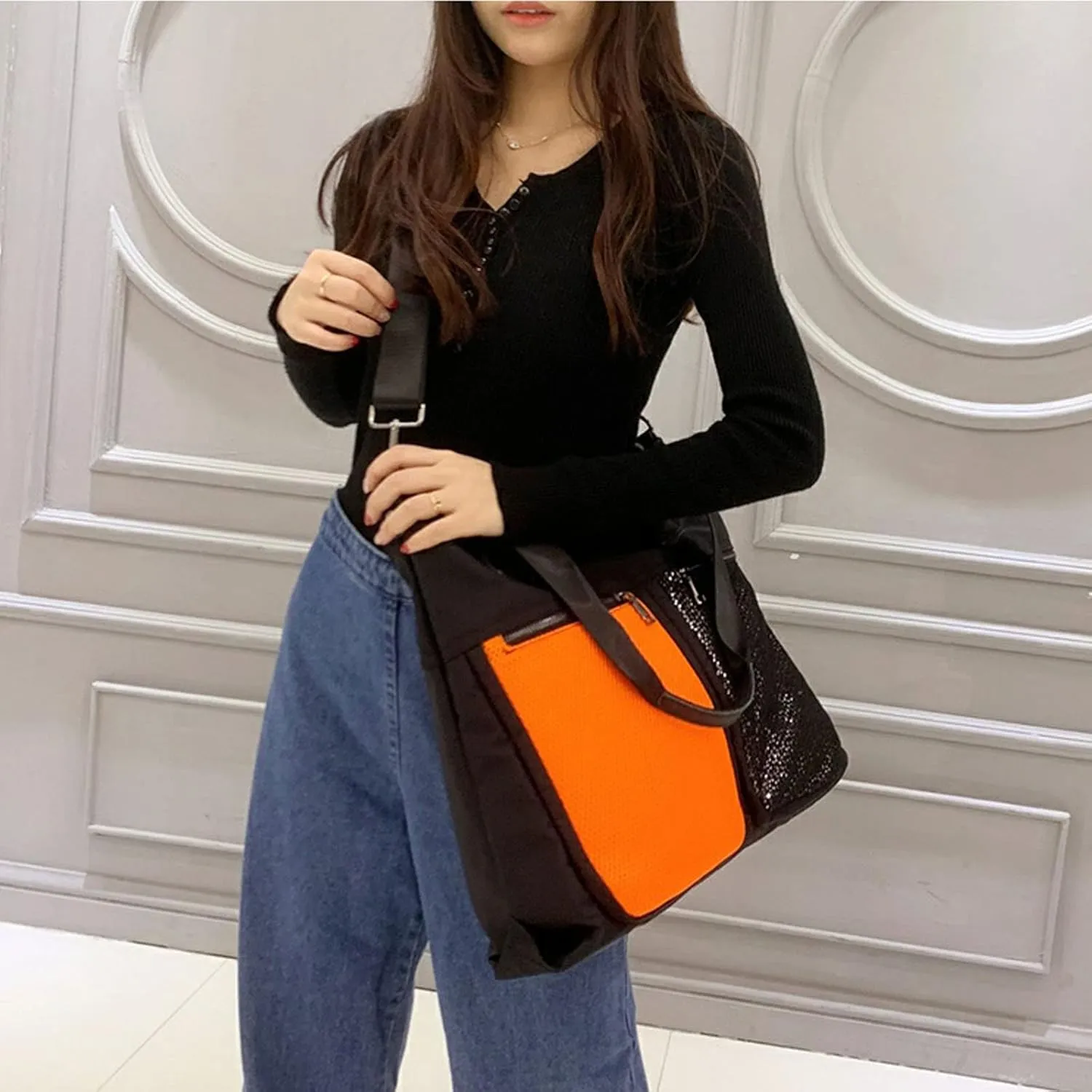 Single shoulder bag Women's European and American style contrast mesh bag Women's casual messenger bag