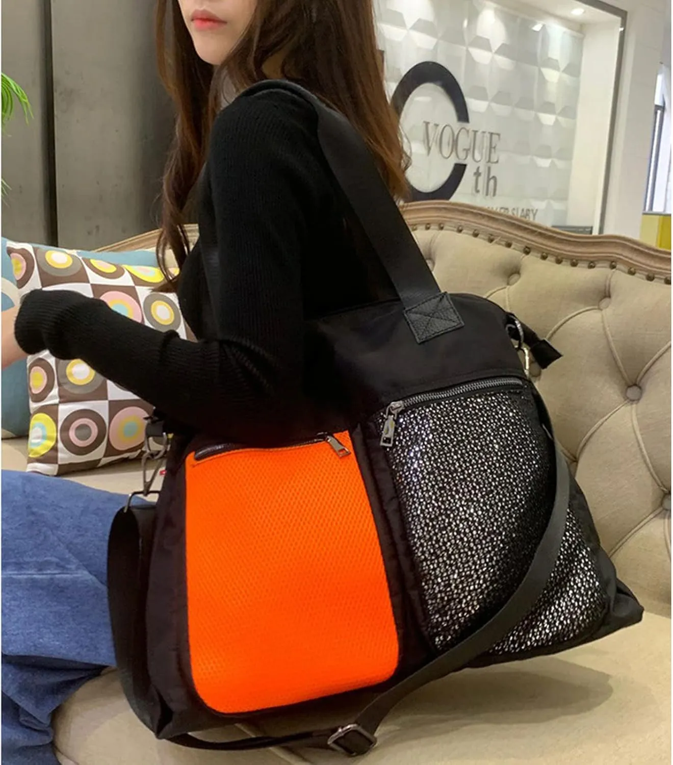 Single shoulder bag Women's European and American style contrast mesh bag Women's casual messenger bag